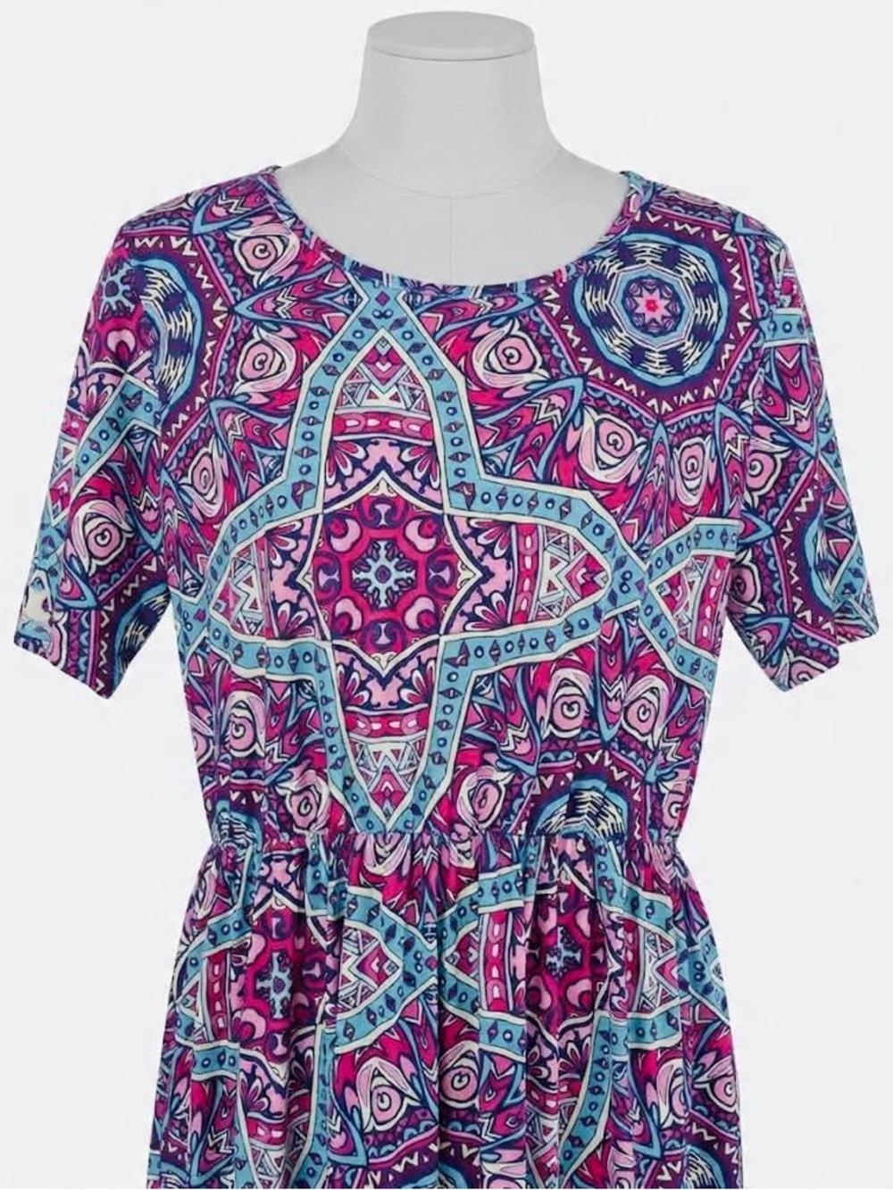 Cherfly Boho Pink & Teal Printed Short-Sleeve Maxi Dress